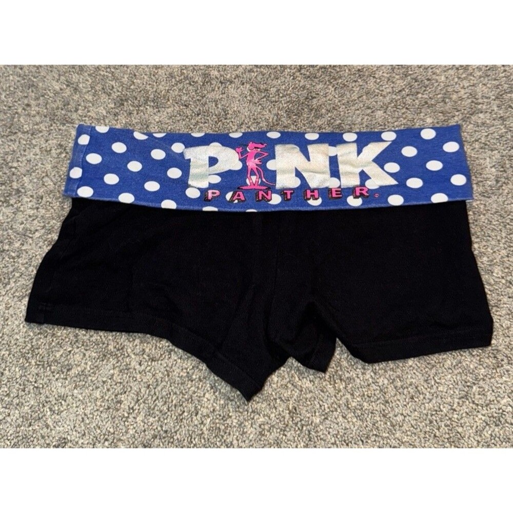 Y2K Victoria Secret Silver PINK Pink Panther Foldover Yoga Shorts Blue Dots Lg